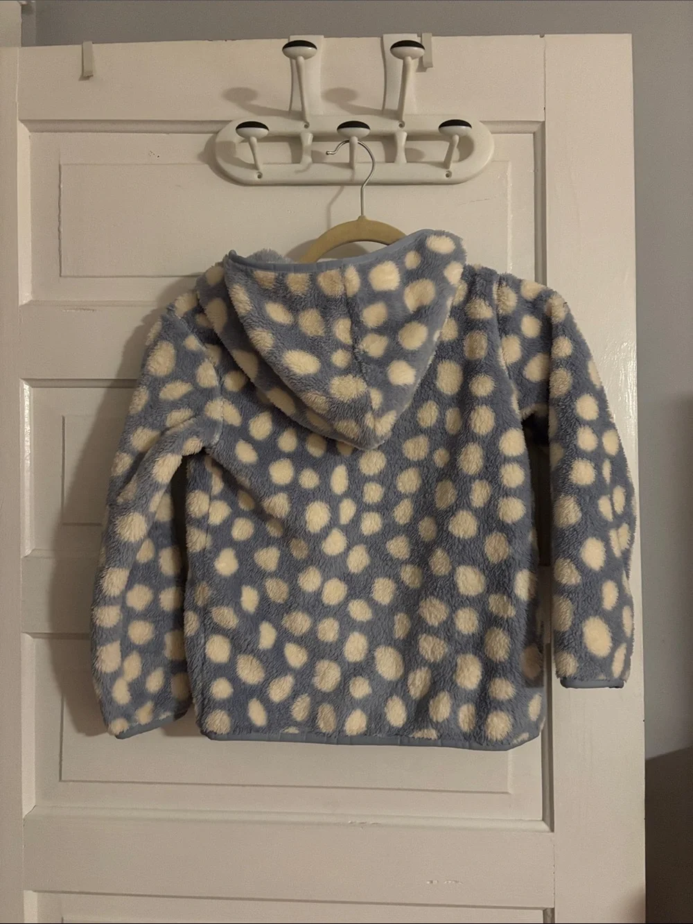 Hanna Anderson Plush Hooded Zip Jacket with Cream Spot Print